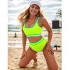 imageBlooming Jelly Womens High Waist Bikini Sets Sporty Color Block Two Piece Swimsuits Scoop Neck Cheeky Bathing SuitsNeon Green