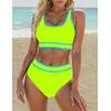 imageBlooming Jelly Womens High Waist Bikini Sets Sporty Color Block Two Piece Swimsuits Scoop Neck Cheeky Bathing SuitsNeon Green