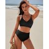 imageBlooming Jelly Womens High Waisted Bikini Sets Criss Cross Two Piece Swimsuits Color Block Full Coverage Bathing SuitsBlack