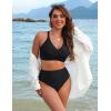imageBlooming Jelly Womens High Waisted Bikini Sets Criss Cross Two Piece Swimsuits Color Block Full Coverage Bathing SuitsBlack