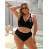 imageBlooming Jelly Womens High Waisted Bikini Sets Criss Cross Two Piece Swimsuits Color Block Full Coverage Bathing SuitsBlack