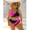 imageBlooming Jelly Womens High Waisted Bikini Sets Criss Cross Two Piece Swimsuits Color Block Full Coverage Bathing SuitsBlack Pink