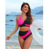 imageBlooming Jelly Womens High Waisted Bikini Sets Criss Cross Two Piece Swimsuits Color Block Full Coverage Bathing SuitsBlack Pink