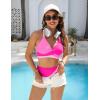 imageBlooming Jelly Womens High Waisted Bikini Sets Criss Cross Two Piece Swimsuits Color Block Full Coverage Bathing SuitsHot Pink