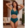 imageBlooming Jelly Womens High Waisted Bikini Sets Criss Cross Two Piece Swimsuits Color Block Full Coverage Bathing SuitsPeacock Green