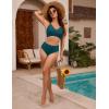 imageBlooming Jelly Womens High Waisted Bikini Sets Criss Cross Two Piece Swimsuits Color Block Full Coverage Bathing SuitsPeacock Green
