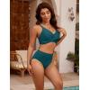 imageBlooming Jelly Womens High Waisted Bikini Sets Criss Cross Two Piece Swimsuits Color Block Full Coverage Bathing SuitsPeacock Green