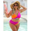 imageBlooming Jelly Womens High Waisted Bikini Sets Criss Cross Two Piece Swimsuits Color Block Full Coverage Bathing SuitsPink Orange