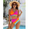 imageBlooming Jelly Womens High Waisted Bikini Sets Criss Cross Two Piece Swimsuits Color Block Full Coverage Bathing SuitsPink Orange