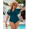 imageBlooming Jelly Womens Plus Size Swimsuit One Piece Bathing Suit Tummy Control Mesh V Neck Maternity SwimwearDark Cyan