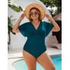imageBlooming Jelly Womens Plus Size Swimsuit One Piece Bathing Suit Tummy Control Mesh V Neck Maternity SwimwearDark Cyan