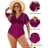 imageBlooming Jelly Womens Plus Size Swimsuit One Piece Bathing Suit Tummy Control Mesh V Neck Maternity SwimwearFuchsia