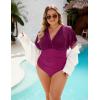 imageBlooming Jelly Womens Plus Size Swimsuit One Piece Bathing Suit Tummy Control Mesh V Neck Maternity SwimwearFuchsia