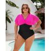 imageBlooming Jelly Womens Plus Size Swimsuit One Piece Bathing Suit Tummy Control Mesh V Neck Maternity SwimwearHot Pink and Black