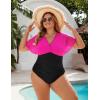 imageBlooming Jelly Womens Plus Size Swimsuit One Piece Bathing Suit Tummy Control Mesh V Neck Maternity SwimwearHot Pink and Black