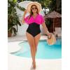 imageBlooming Jelly Womens Plus Size Swimsuit One Piece Bathing Suit Tummy Control Mesh V Neck Maternity SwimwearHot Pink and Black