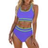 imageBlooming Jelly Womens High Waist Bikini Sets Sporty Color Block Two Piece Swimsuits Scoop Neck Cheeky Bathing SuitsLight Purple