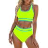 imageBlooming Jelly Womens High Waist Bikini Sets Sporty Color Block Two Piece Swimsuits Scoop Neck Cheeky Bathing SuitsNeon Green