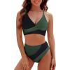 imageBlooming Jelly Womens High Waisted Bikini Sets Criss Cross Two Piece Swimsuits Color Block Full Coverage Bathing SuitsBlack Army Green