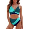 imageBlooming Jelly Womens High Waisted Bikini Sets Criss Cross Two Piece Swimsuits Color Block Full Coverage Bathing SuitsGreen