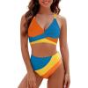 imageBlooming Jelly Womens High Waisted Bikini Sets Criss Cross Two Piece Swimsuits Color Block Full Coverage Bathing SuitsOrange Blue