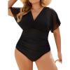 imageBlooming Jelly Womens Plus Size Swimsuit One Piece Bathing Suit Tummy Control Mesh V Neck Maternity SwimwearBlack
