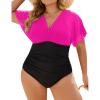 imageBlooming Jelly Womens Plus Size Swimsuit One Piece Bathing Suit Tummy Control Mesh V Neck Maternity SwimwearHot Pink and Black