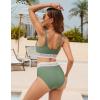 imageBlooming Jelly Women High Waisted Bikini Sets V Neck Tummy Control Swimsuits Color Block Two Piece Bathing SuitArmy Green