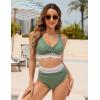 imageBlooming Jelly Women High Waisted Bikini Sets V Neck Tummy Control Swimsuits Color Block Two Piece Bathing SuitArmy Green