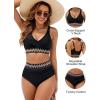 imageBlooming Jelly Women High Waisted Bikini Sets V Neck Tummy Control Swimsuits Color Block Two Piece Bathing SuitBlack