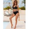 imageBlooming Jelly Women High Waisted Bikini Sets V Neck Tummy Control Swimsuits Color Block Two Piece Bathing SuitBlack