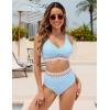 imageBlooming Jelly Women High Waisted Bikini Sets V Neck Tummy Control Swimsuits Color Block Two Piece Bathing SuitBlue