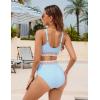 imageBlooming Jelly Women High Waisted Bikini Sets V Neck Tummy Control Swimsuits Color Block Two Piece Bathing SuitBlue