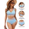 imageBlooming Jelly Women High Waisted Bikini Sets V Neck Tummy Control Swimsuits Color Block Two Piece Bathing SuitBlue