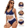 imageBlooming Jelly Women High Waisted Bikini Sets V Neck Tummy Control Swimsuits Color Block Two Piece Bathing SuitDeep Blue