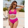imageBlooming Jelly Women High Waisted Bikini Sets V Neck Tummy Control Swimsuits Color Block Two Piece Bathing SuitHot Pink