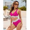 imageBlooming Jelly Women High Waisted Bikini Sets V Neck Tummy Control Swimsuits Color Block Two Piece Bathing SuitHot Pink