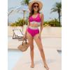 imageBlooming Jelly Women High Waisted Bikini Sets V Neck Tummy Control Swimsuits Color Block Two Piece Bathing SuitHot Pink