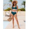 imageBlooming Jelly Women High Waisted Bikini Sets V Neck Tummy Control Swimsuits Color Block Two Piece Bathing SuitTurquoise