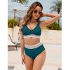 imageBlooming Jelly Women High Waisted Bikini Sets V Neck Tummy Control Swimsuits Color Block Two Piece Bathing SuitTurquoise