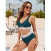 imageBlooming Jelly Women High Waisted Bikini Sets V Neck Tummy Control Swimsuits Color Block Two Piece Bathing SuitTurquoise