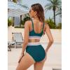 imageBlooming Jelly Women High Waisted Bikini Sets V Neck Tummy Control Swimsuits Color Block Two Piece Bathing SuitTurquoise