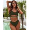 imageBlooming Jelly Womens Cheeky High Cut Bikini Set Cutout High Waisted Swimsuits Backless 2 Piece Bathing SuitsArmy Green