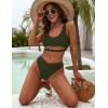 imageBlooming Jelly Womens Cheeky High Cut Bikini Set Cutout High Waisted Swimsuits Backless 2 Piece Bathing SuitsArmy Green
