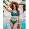 imageBlooming Jelly Womens Cheeky High Cut Bikini Set Cutout High Waisted Swimsuits Backless 2 Piece Bathing SuitsBlue Green