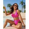 imageBlooming Jelly Womens Cheeky High Cut Bikini Set Cutout High Waisted Swimsuits Backless 2 Piece Bathing SuitsHot Pink