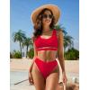 imageBlooming Jelly Womens Cheeky High Cut Bikini Set Cutout High Waisted Swimsuits Backless 2 Piece Bathing SuitsRed