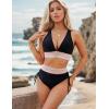 imageBlooming Jelly Womens High Waisted Bikini Sets Color Block Tummy Control Swimsuits Drawstring Two Piece Bathing SuitBlack