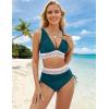 imageBlooming Jelly Womens High Waisted Bikini Sets Color Block Tummy Control Swimsuits Drawstring Two Piece Bathing SuitBlue Green 032