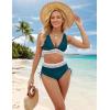 imageBlooming Jelly Womens High Waisted Bikini Sets Color Block Tummy Control Swimsuits Drawstring Two Piece Bathing SuitBlue Green 032